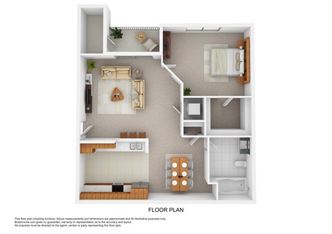 a stylized floor plan of a 1 bedroom floor plan